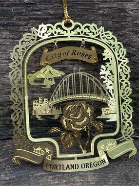 Nations Treasures 24k Gold Plated Brass City of Roses Portland, OR Ornament